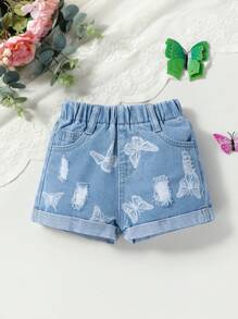 Toddler Girls Quần Shorts Denim Túi Bị tách Loại bướm - Rửa nhẹ - Xem 1