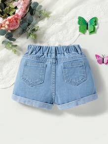 Toddler Girls Quần Shorts Denim Túi Bị tách Loại bướm - Rửa nhẹ - Xem 2