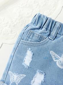 Toddler Girls Quần Shorts Denim Túi Bị tách Loại bướm - Rửa nhẹ - Xem 3