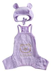1pc Bear Pattern Pet Jumpsuit With 1pc Hat - Purple - View 7
