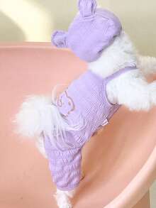 1pc Bear Pattern Pet Jumpsuit With 1pc Hat - Purple - View 8
