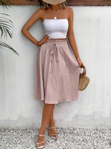SHEIN Frenchy Solid Paperbag Waist Skirt - Dusty Pink - View 1