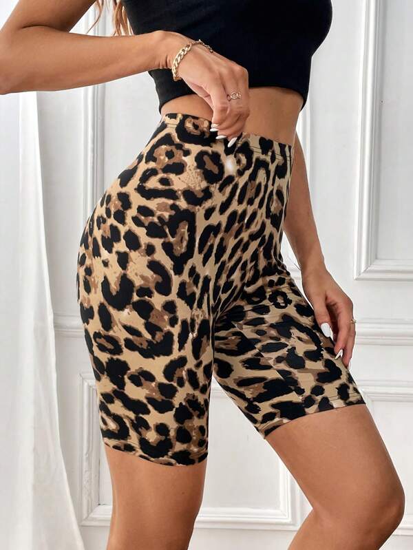 Firerie Pantaloni scurți biker cu imprimeu leopard