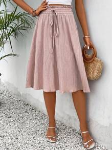 SHEIN Frenchy Solid Paperbag Waist Skirt - Dusty Pink - View 5