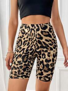 Firerie Pantaloni scurți biker cu imprimeu leopard