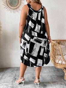SHEIN LUNE Plus Geo Print Tank Dress, Summer - Black and White - View 2