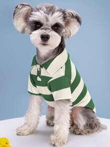 1 pieza Camiseta de mascota con estampado de rayas - Verde - Ver 1