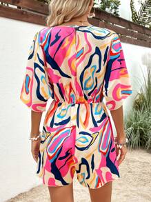 SHEIN VCAY Allover Print Batwing Sleeve Romper - Multicolor - View 2