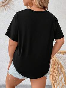 SHEIN LUNE 大碼卡通圖案T恤 - 黑色 - 查看 2