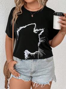 SHEIN LUNE 大碼卡通圖案T恤 - 黑色 - 查看 5