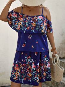 SHEIN LUNE 大碼印花挖肩上衣和裙子 - 藏蓝色 - 查看 1