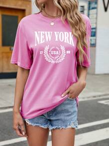 INAWLY Letter Graphic Drop Shoulder Tee - Pink - View 4