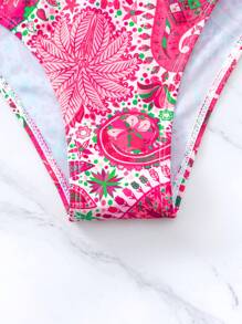 SHEIN Swim Summer Beach Paisley Print Underwire Bikini Set - Hot Pink - View 8
