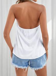 SHEIN Privé Top halter escote drapeado de espalda abierta - Blanco - Ver 2