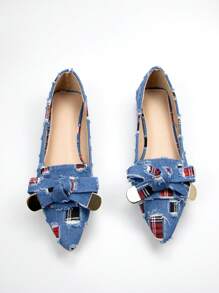 Giày bệt thời trang màu xanh cho nữ, giày bệt mũi nhọn trang trí nơ - Màu xanh lam - Xem 5