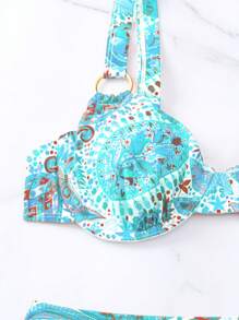 SHEIN Swim Bộ Bikini Nữ Xù Bộ lạc - Màu xanh bạc hà - Xem 3
