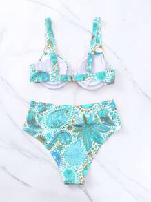 SHEIN Swim Bộ Bikini Nữ Xù Bộ lạc - Màu xanh bạc hà - Xem 4
