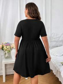 Celure Plus Drawstring Front A-line Dress - Black - View 2