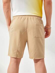 GENTILAND Men Cotton Drawstring Waist Solid Shorts - Apricot - View 2