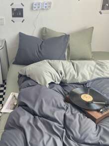 Bộ đồ giường 3 món màu xám đậm và xanh lá cây cho ký túc xá hoặc phòng ngủ, vỏ chăn siêu mềm và 2 vỏ gối, không có ruột, có thể giặt bằng máy - Xám - Xem 6