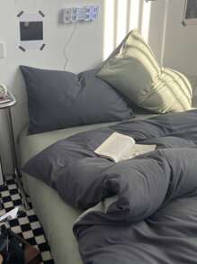 Bộ đồ giường 3 món màu xám đậm và xanh lá cây cho ký túc xá hoặc phòng ngủ, vỏ chăn siêu mềm và 2 vỏ gối, không có ruột, có thể giặt bằng máy - Xám - Xem 7