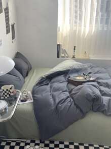 Bộ đồ giường 3 món màu xám đậm và xanh lá cây cho ký túc xá hoặc phòng ngủ, vỏ chăn siêu mềm và 2 vỏ gối, không có ruột, có thể giặt bằng máy - Xám - Xem 8