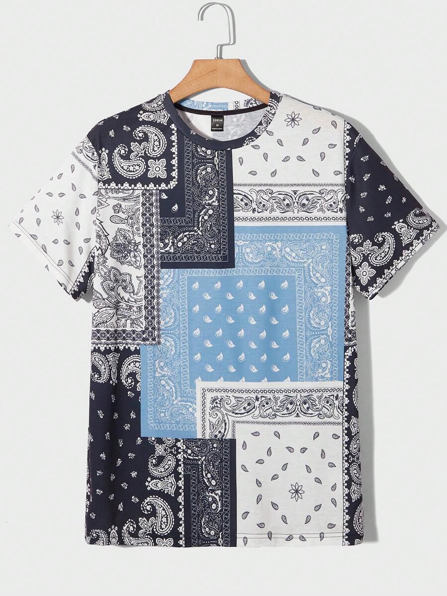 Manfinity Chillmode 男士佩斯利絲巾圖案T恤 - 彩色 - 查看 1