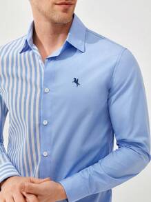 Manfinity VCAY Men Cotton Striped & Horse Print Shirt - Blue and White - View 4