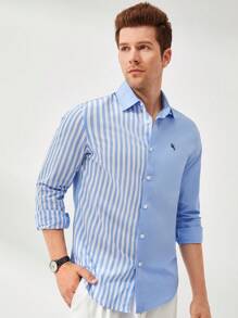 Manfinity VCAY Men Cotton Striped & Horse Print Shirt - Blue and White - View 5