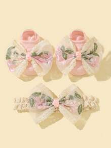 1入組嬰兒蝴蝶結裝飾髮帶和1對襪子 - 粉色 - 查看 1
