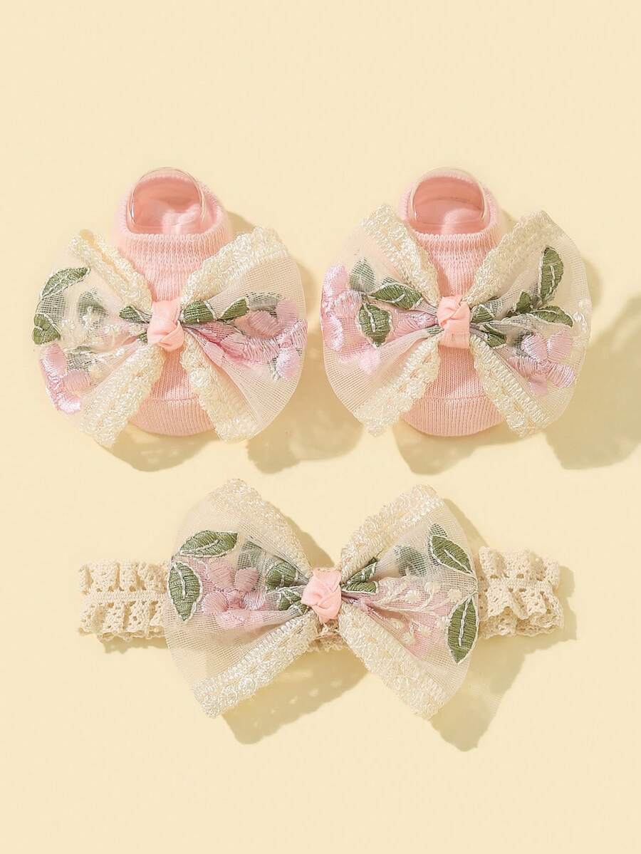 1入組嬰兒蝴蝶結裝飾髮帶和1對襪子 - 粉色 - 查看 1