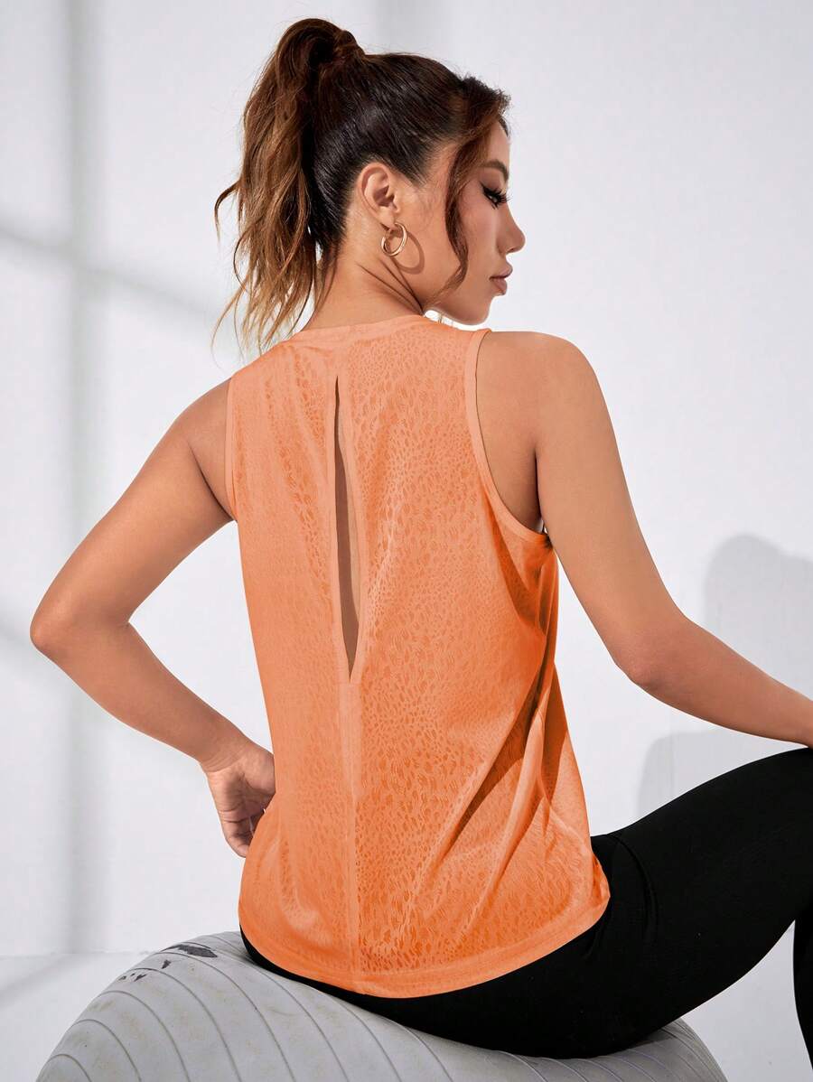 Yoga Basic Cut Out Back Sports Tank Top - Orange - View 1