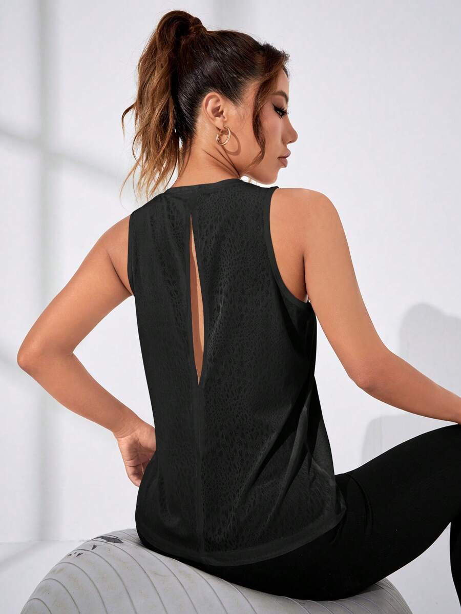 Gameset SHEIN Sport Letter Graphic Drop Shoulder Crop Sports Tee Gym Topworkout Tank Top - Black - View 1