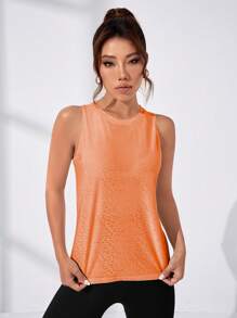 Yoga Basic Cut Out Back Sports Tank Top - Orange - View 5