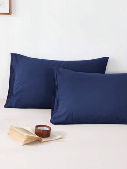 2pcs Dark Blue,Solid Color Japanese Simple Solid Color, Boys And Girls,School Student,Dormitory Dress-Up,Super Soft, Breathable, Four Seasons, Not Easy To Pilling, Pillowcase, Excluding Pillow Core, Bedding, Household Items, TwinFullQueenKing.