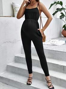 SHEIN Maternidad Mono de tirantes unicolor - Negro - Ver 1