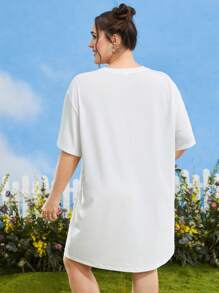 TOM & JERRY X SHEIN Đầm Plus Size Hoạt hình Lá thư Giải trí - trắng - Xem 3