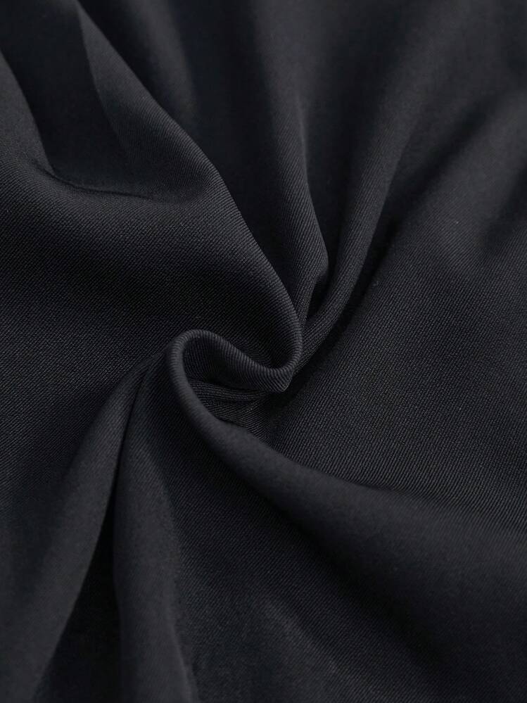 BizChic Calça de Terno Plissada Preta Sólida Feminina, com Bolsos Laterais, Versátil para Transporte Urbano, Negócios, Casual, Uso no Escritório, Outono/Inverno - Preto - Visão 5