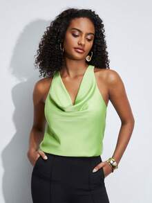 BizChic Áo sơ mi nữ Vắt màu trơn Thanh lịch - Màu xanh chanh - Xem 3