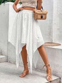 SHEIN VCAY Falda de cintura con cordón bajo asimétrico - Blanco - Ver 1