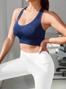 Yoga Basic Áo lót thể thao Nữ Cắt ra màu trơn - Màu xanh hải quân - Xem 1