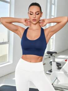 Yoga Basic Áo lót thể thao Nữ Cắt ra màu trơn - Màu xanh hải quân - Xem 3