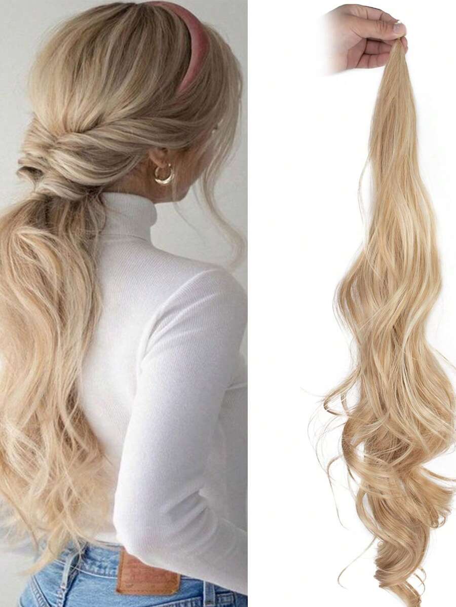 彈性纏繞式馬尾接髮長捲髮合成纏繞造型魔術棒蓬蓬 - 間色 - 查看 1