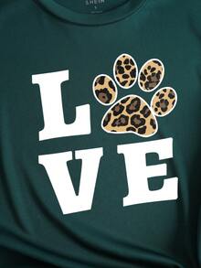 SHEIN LUNE Leopard & Letter Graphic Tee - Dark Green - View 6