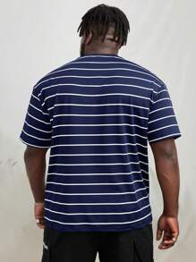 EASEVO Men Plus Striped Print Patched Detail Tee - Navy Blue - View 2