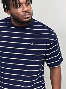 EASEVO Men Plus Striped Print Patched Detail Tee - Navy Blue - View 6