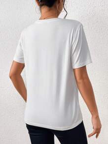 SHEIN LUNE Figure & Slogan Graphic Tee - White - View 2