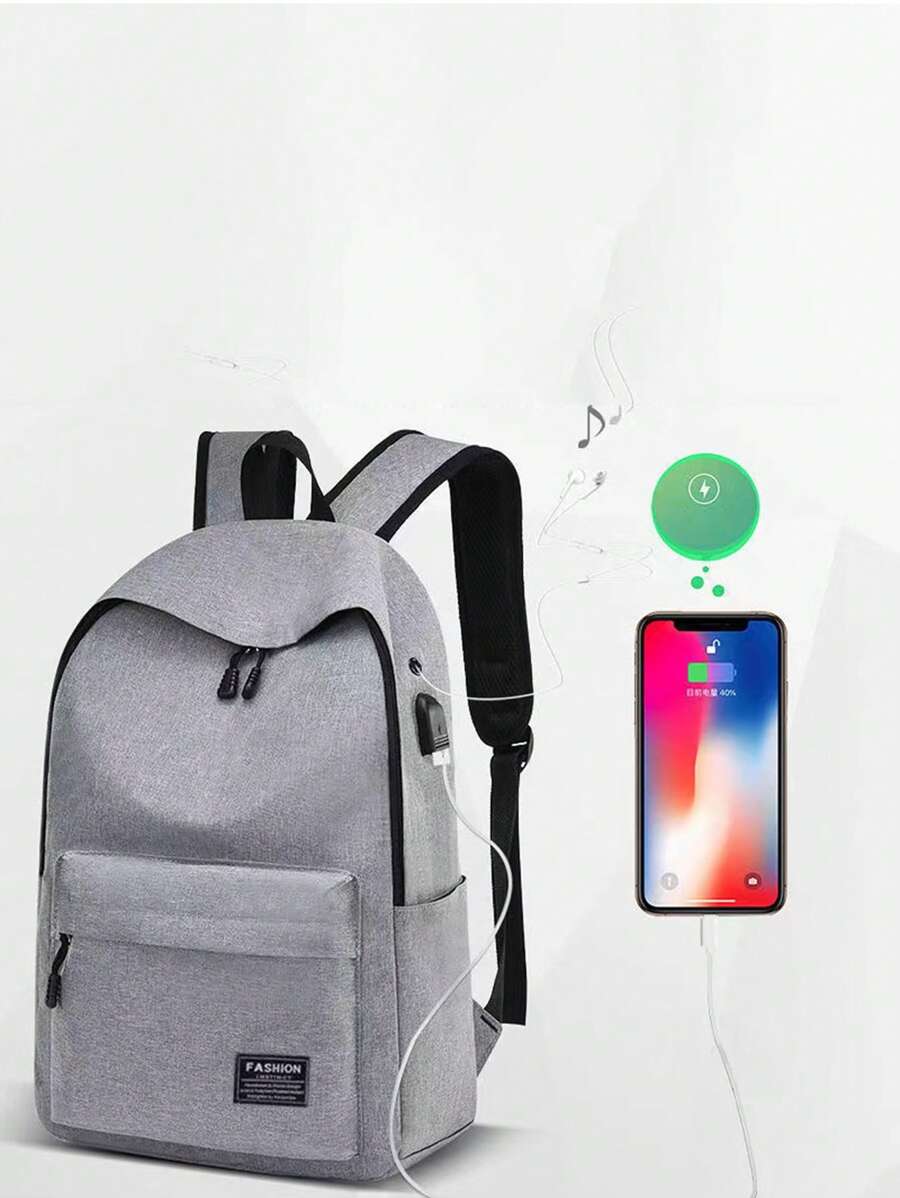 1入組15英寸大容量USB充電端口電腦雙肩包 - 灰色 - 查看 1