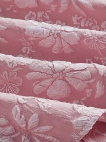 SHEIN MOD 花卉圖案提花方領泡泡袖連衣裙 - 淺粉色 - 查看 3