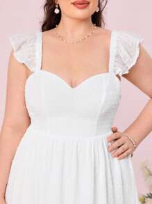 SHEIN Belle Plus Ruffle Trim Ruffle Hem Swiss Dot Wedding Dress - White - View 6